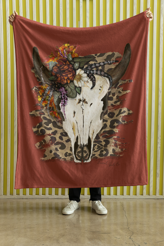 "Gypsy Bison Skull" Plush Throw Blanket