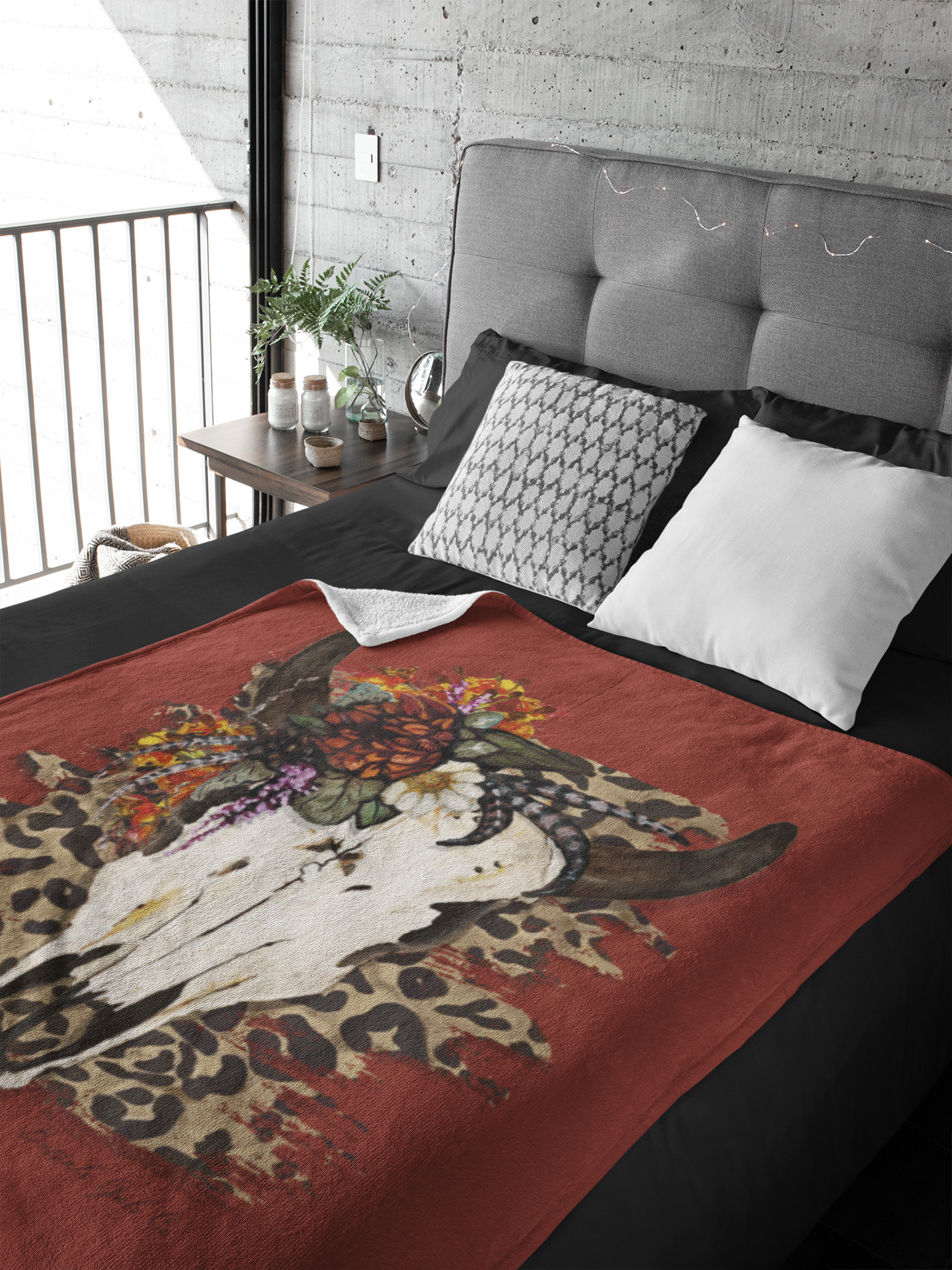 "Gypsy Bison Skull" Plush Throw Blanket