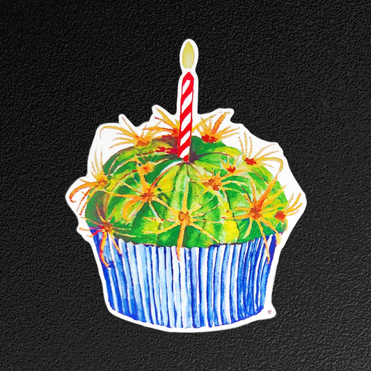Vinyl Sticker/Decal - "Cactus Cupcake" (Blue)