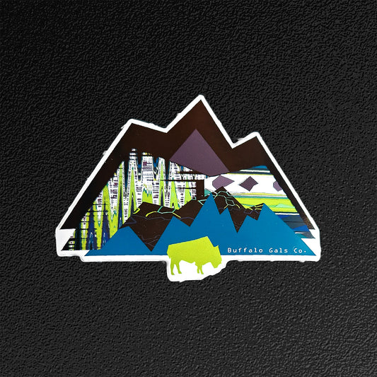 Chartreuse Mountains and Bison Vinyl Sticker/Decal