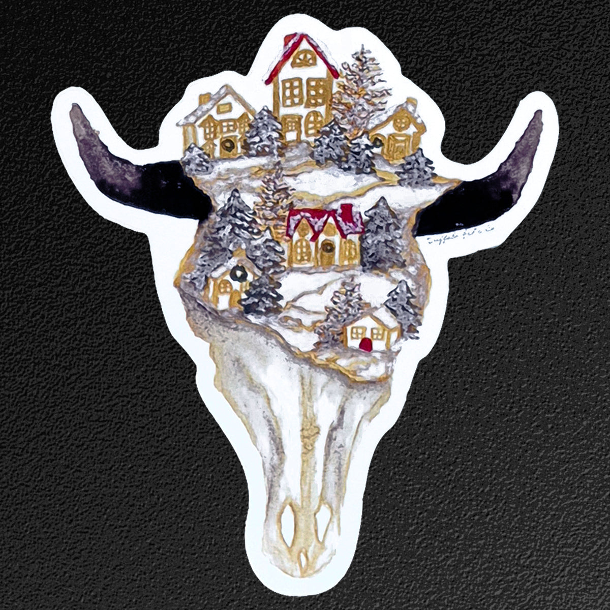 Vinyl Sticker/Decal - "Christmas Village Skull"