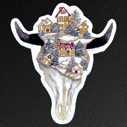 Vinyl Sticker/Decal - "Christmas Village Skull"