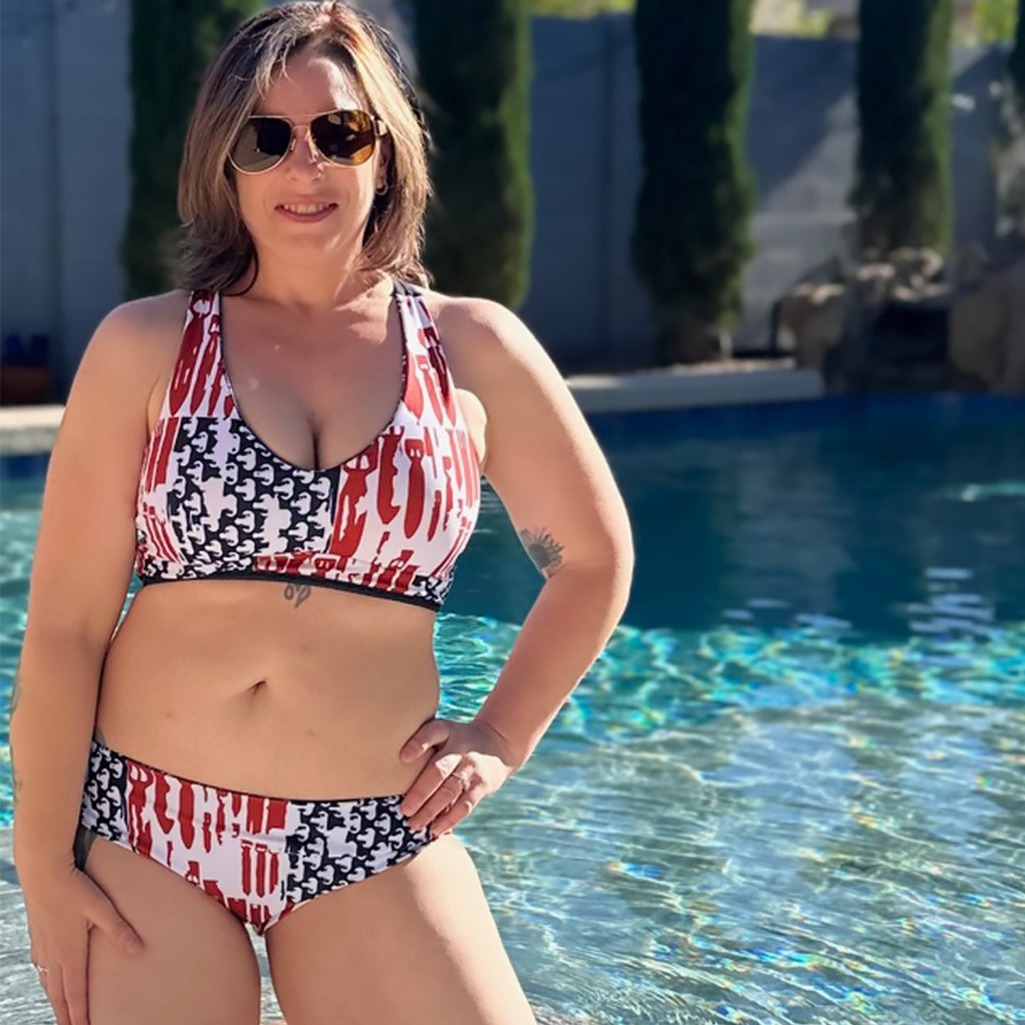 "EOD Bomb Flag" Reversible Two Piece Bikini Swimsuit (Red, White, and Blue)