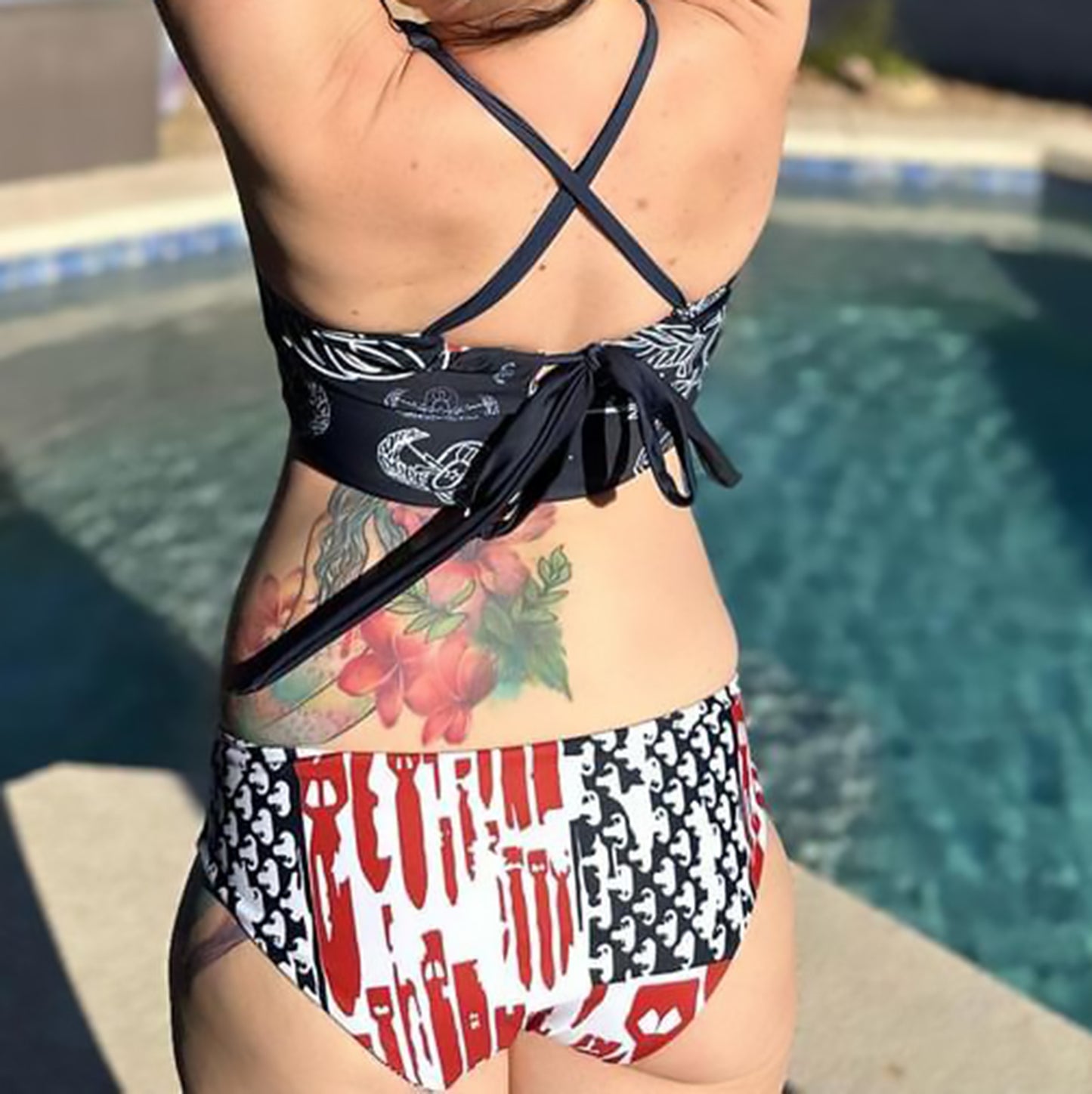 "EOD Bomb Flag" Reversible Two Piece Bikini Swimsuit (Red, White, and Blue)