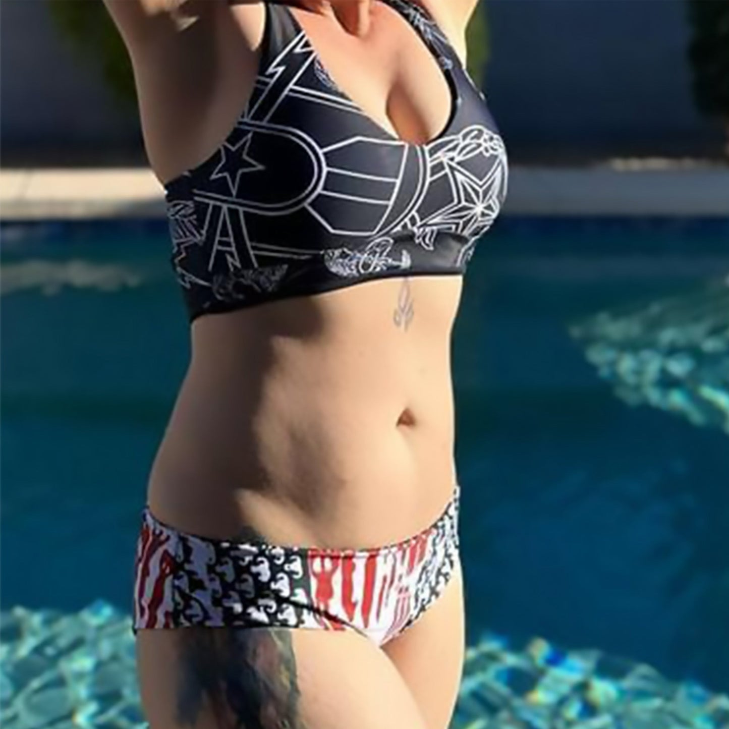 "EOD Bomb Flag" Reversible Two Piece Bikini Swimsuit (Red, White, and Blue)