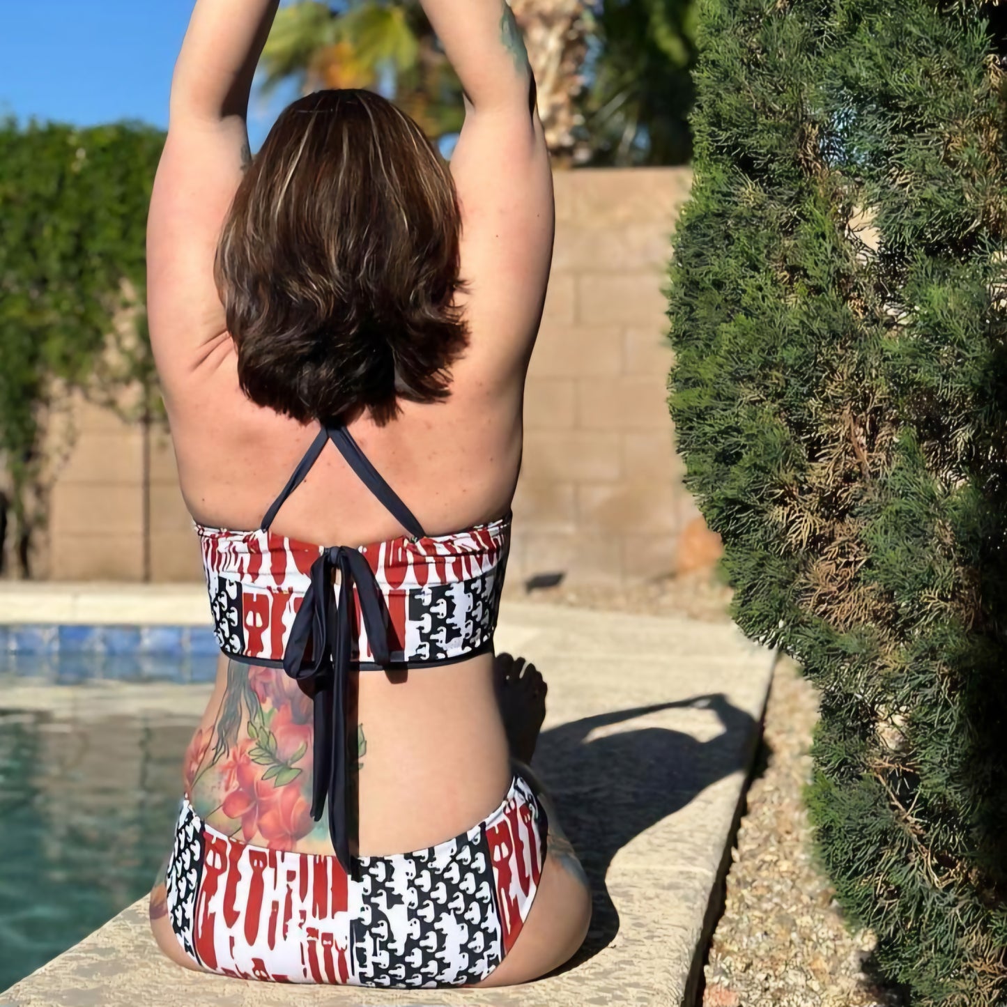 "EOD Bomb Flag" Reversible Two Piece Bikini Swimsuit (Red, White, and Blue)