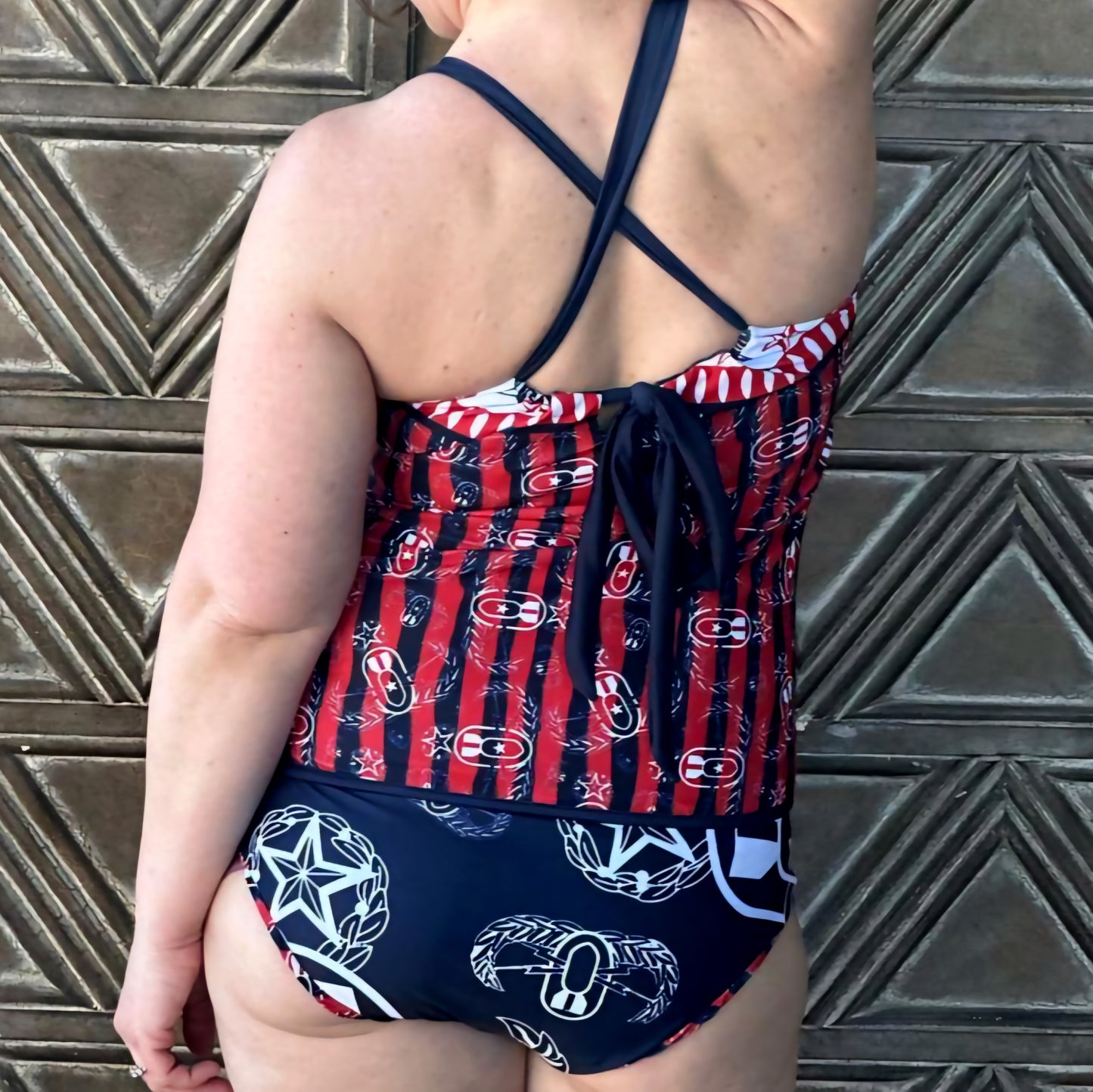 EOD Stars and Stripes Reversible Two Piece Tankini Swimsuit (Red, White, and Blue)