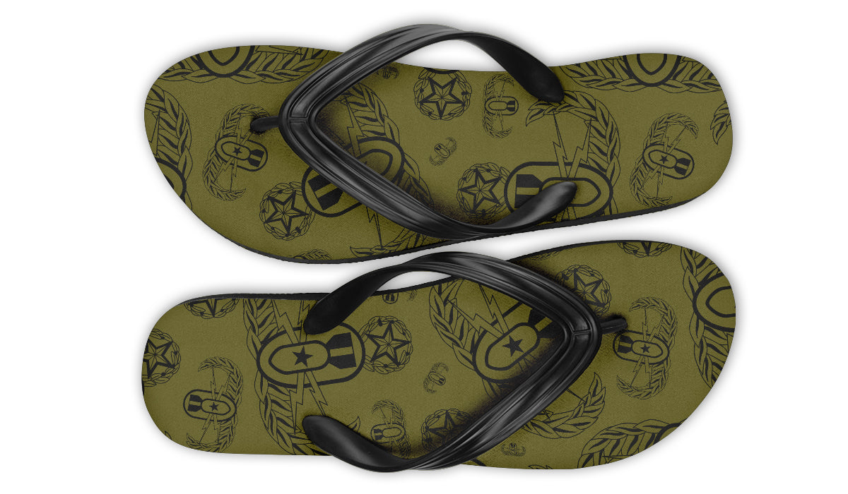 Flip Flops - "EOD Badges x 3" (Black on OD Green)