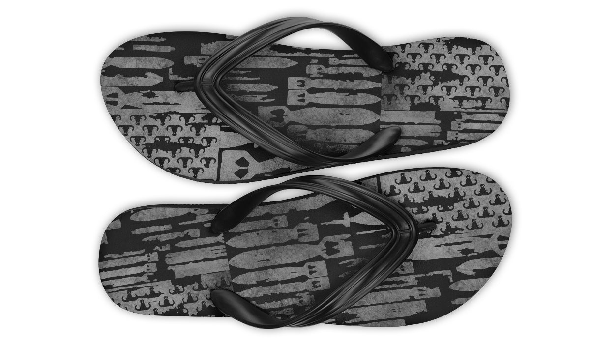 Flip Flops - "EOD Bomb Flag" (Grey on Black)