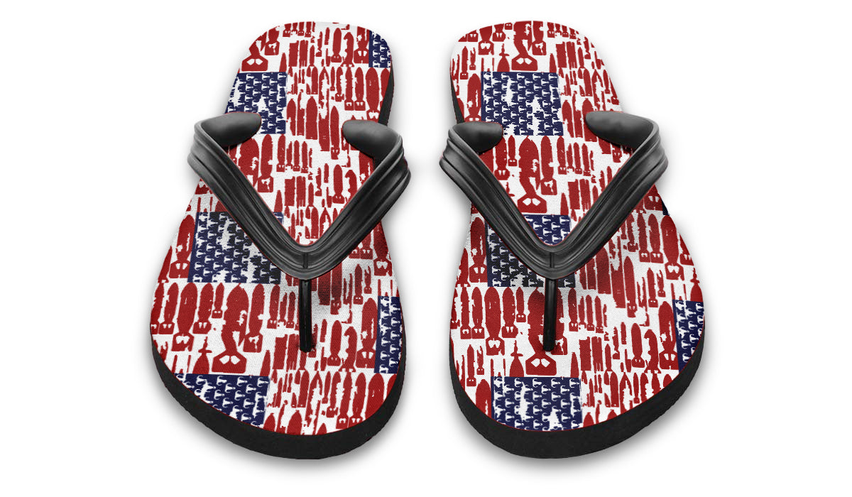 Flip Flops - "EOD Bomb Flag" Red White and Boom