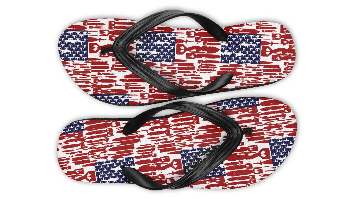 Flip Flops - "EOD Bomb Flag" Red White and Boom