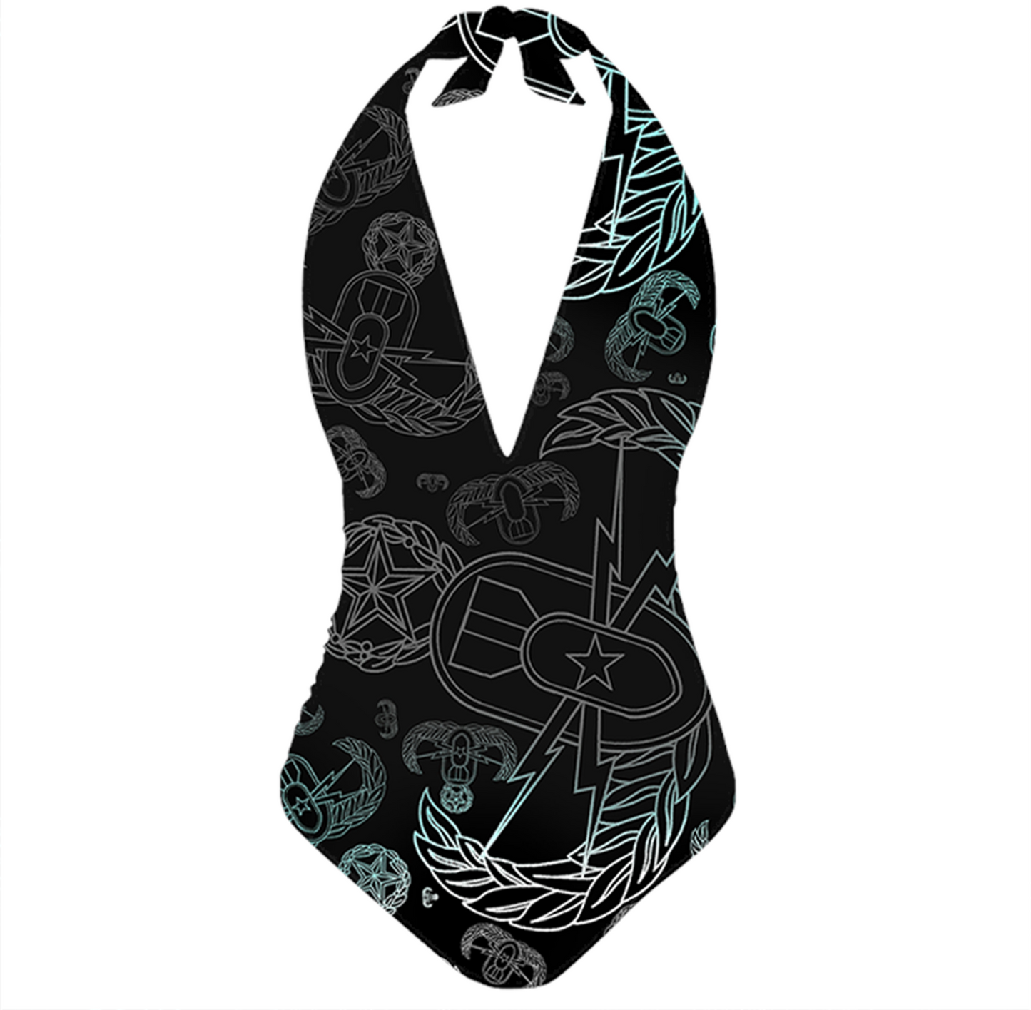 Women's Halter One-Piece - "EOD Mixed Badges" (Faded Turquoise)