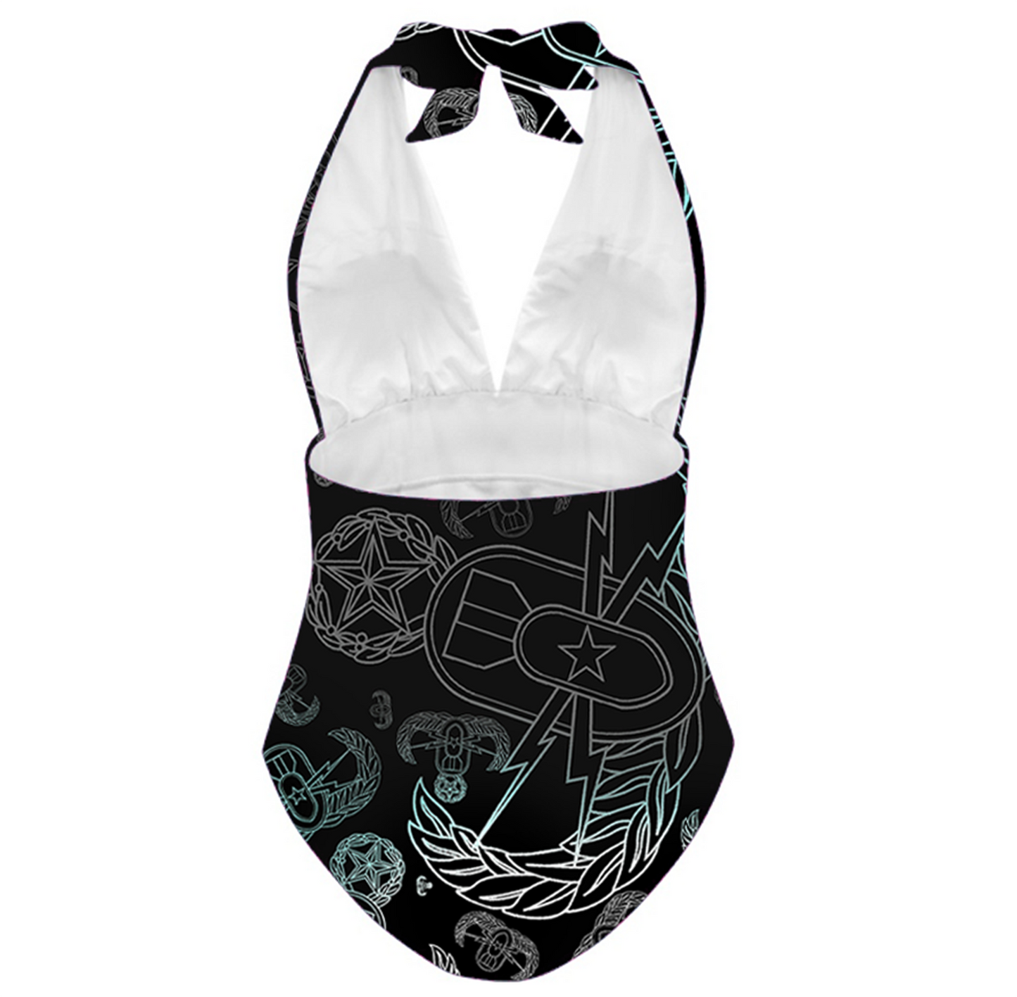 Women's Halter One-Piece - "EOD Mixed Badges" (Faded Turquoise)