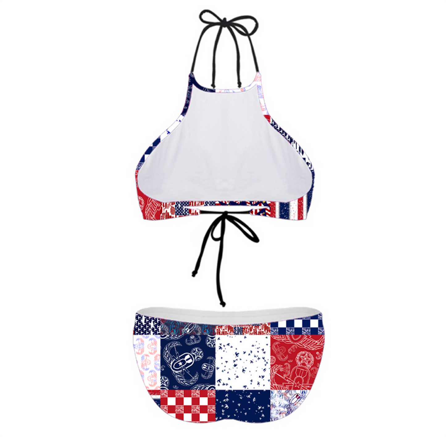 Women's High Neck Bikini - "EOD Patchwork" (Red, White, & Blue)