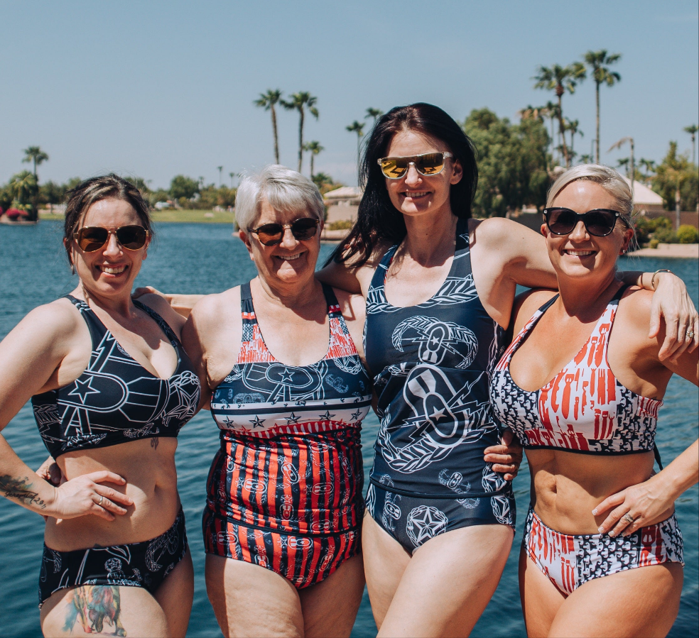 "EOD Bomb Flag" Reversible Two Piece Bikini Swimsuit (Red, White, and Blue)