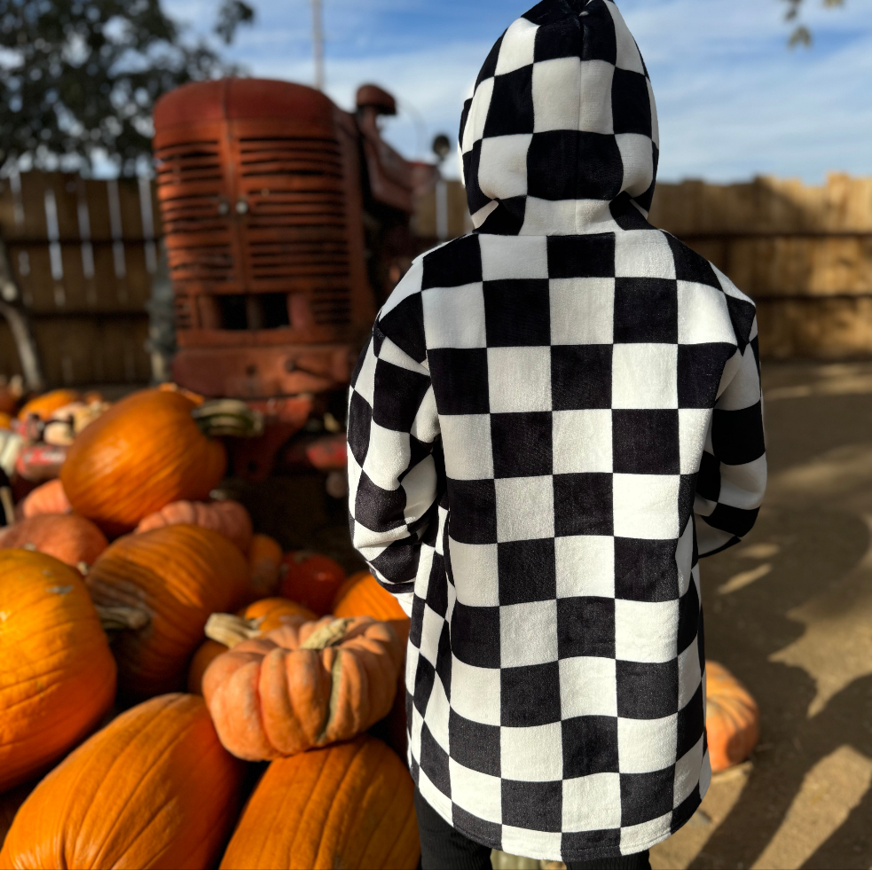 Pre-Order Checkered Oversized Sherpa Hooded Blanket (Youth)