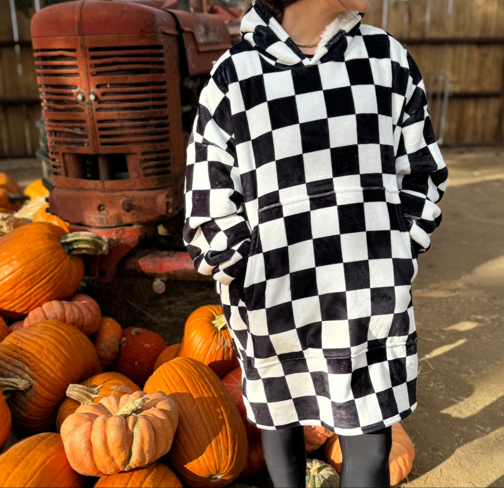 Pre-Order Checkered Oversized Sherpa Hooded Blanket (Adult)