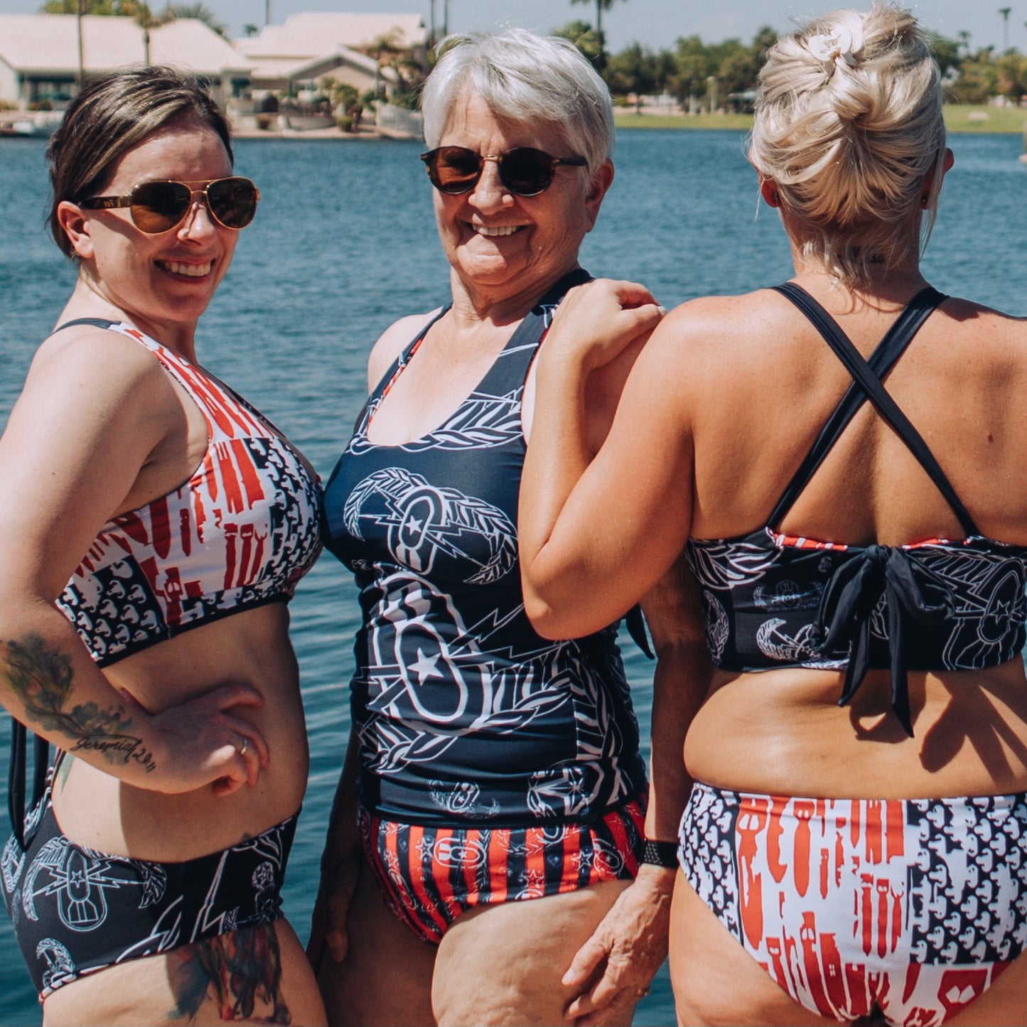 "EOD Bomb Flag" Reversible Two Piece Bikini Swimsuit (Red, White, and Blue)