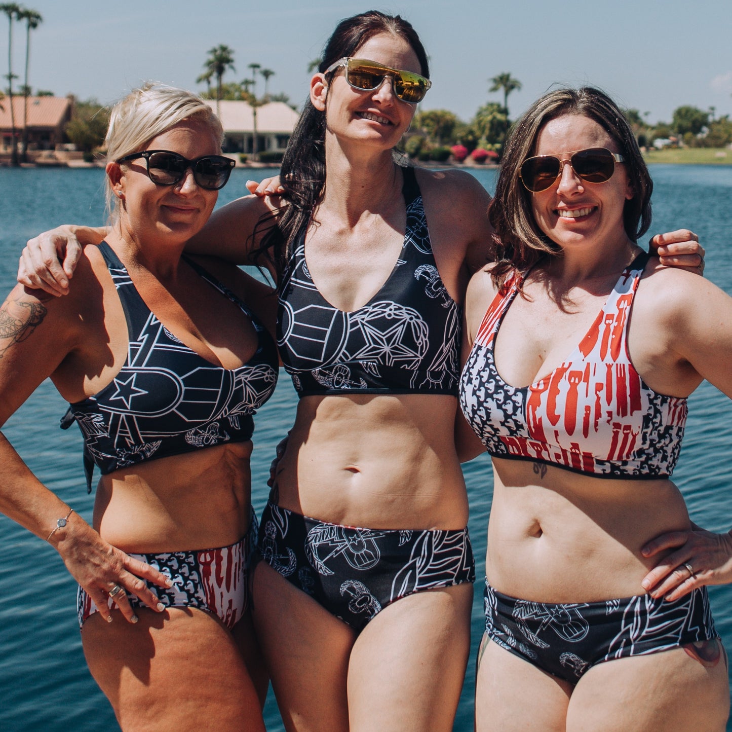 "EOD Bomb Flag" Reversible Two Piece Bikini Swimsuit (Red, White, and Blue)