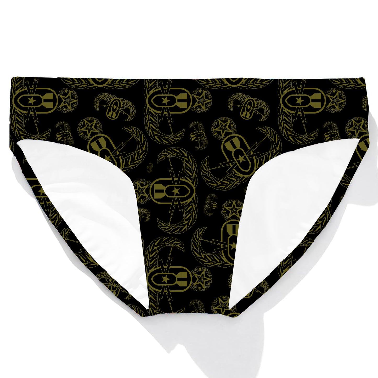 Men's Swim Briefs - "EOD Badges X 3" (Olive on Black)