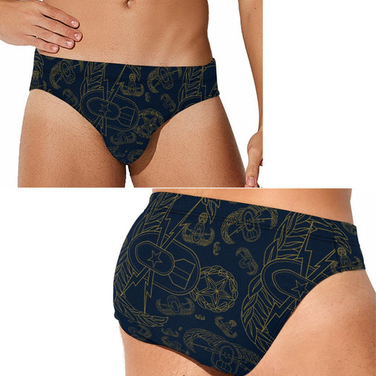 Men's Swim Briefs - "Mixed EOD Badges" (Gold on Navy)