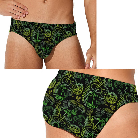Men's Swim Briefs - "Mixed EOD Badges" (Lemon Lime)
