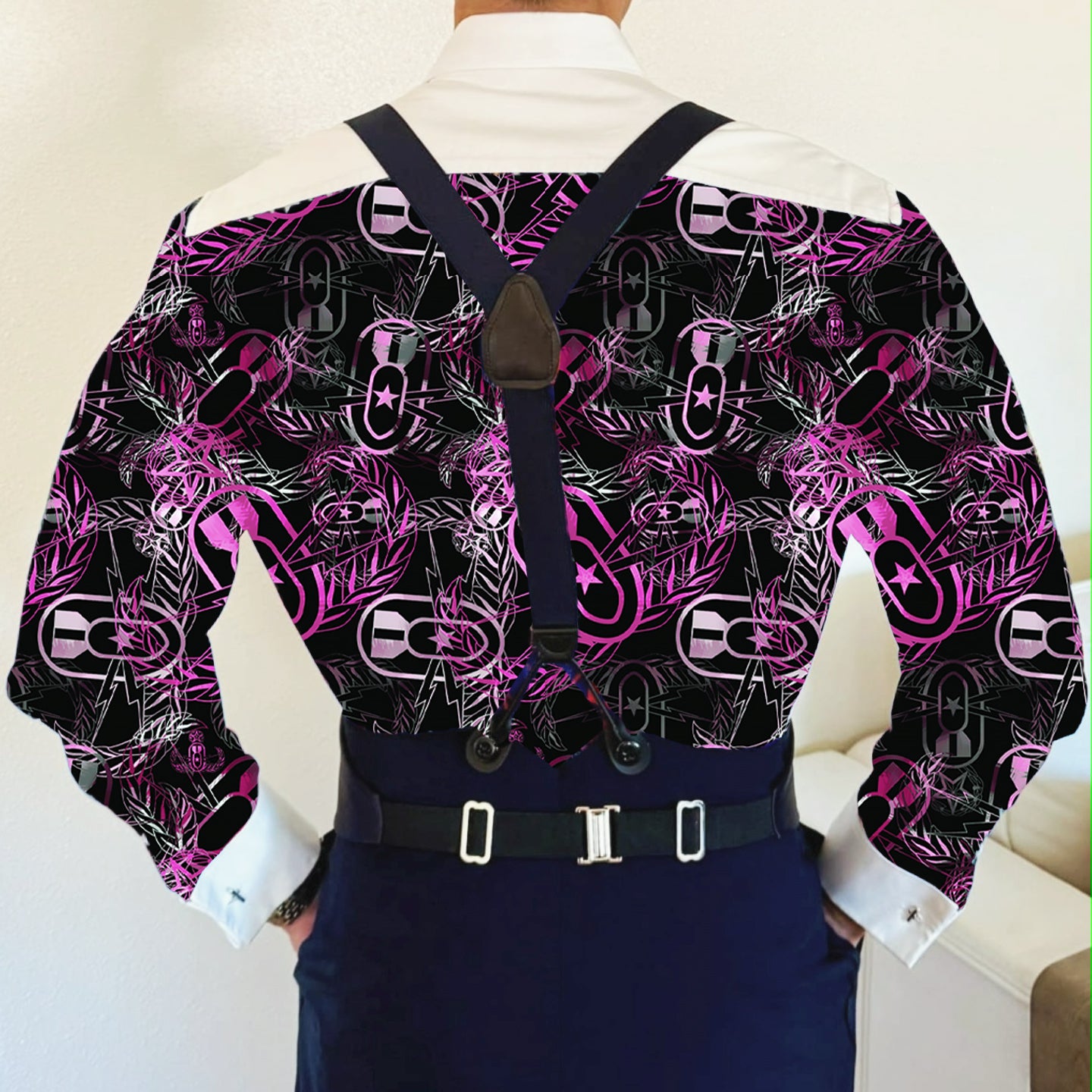 CUSTOM ORDER - Mess Dress Shirt (Men's) - "It's 5 o'clock Somewhere" (Hot Pink on Black)