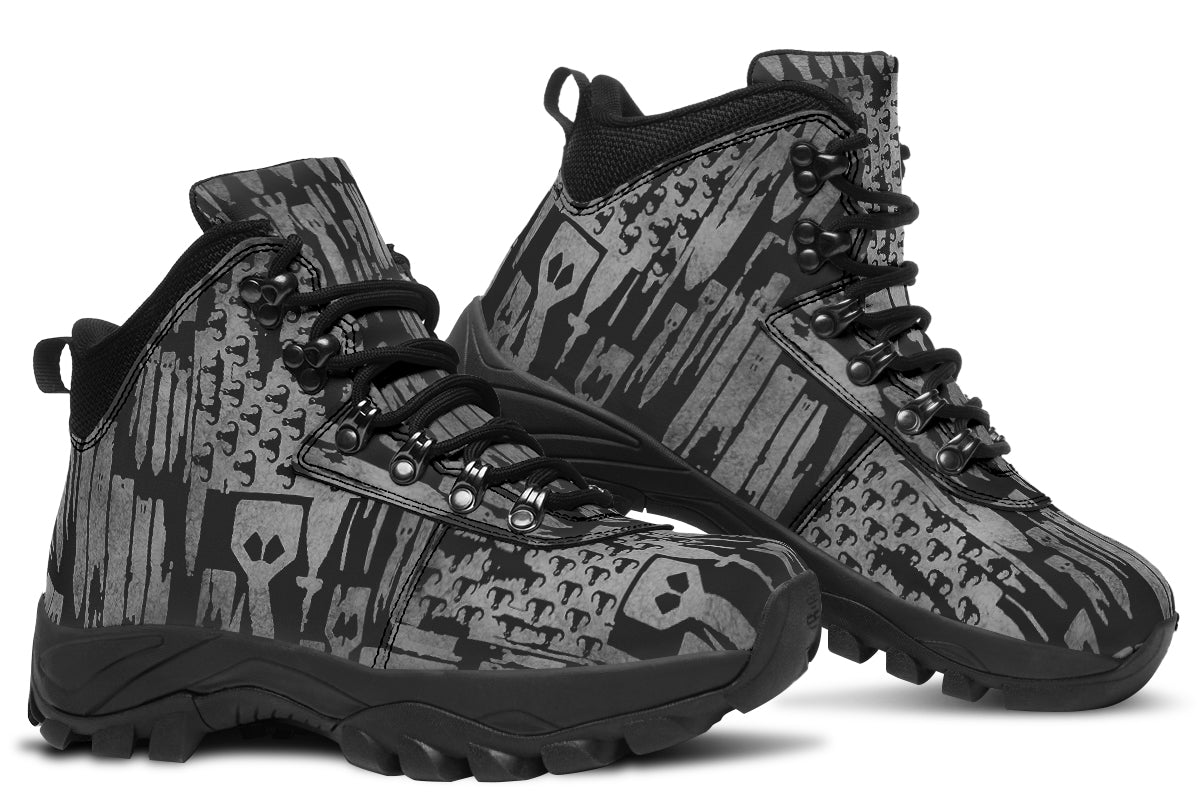 Print On Demand - Outdoor Boots - "EOD Bomb Flag" (Grey on Black)