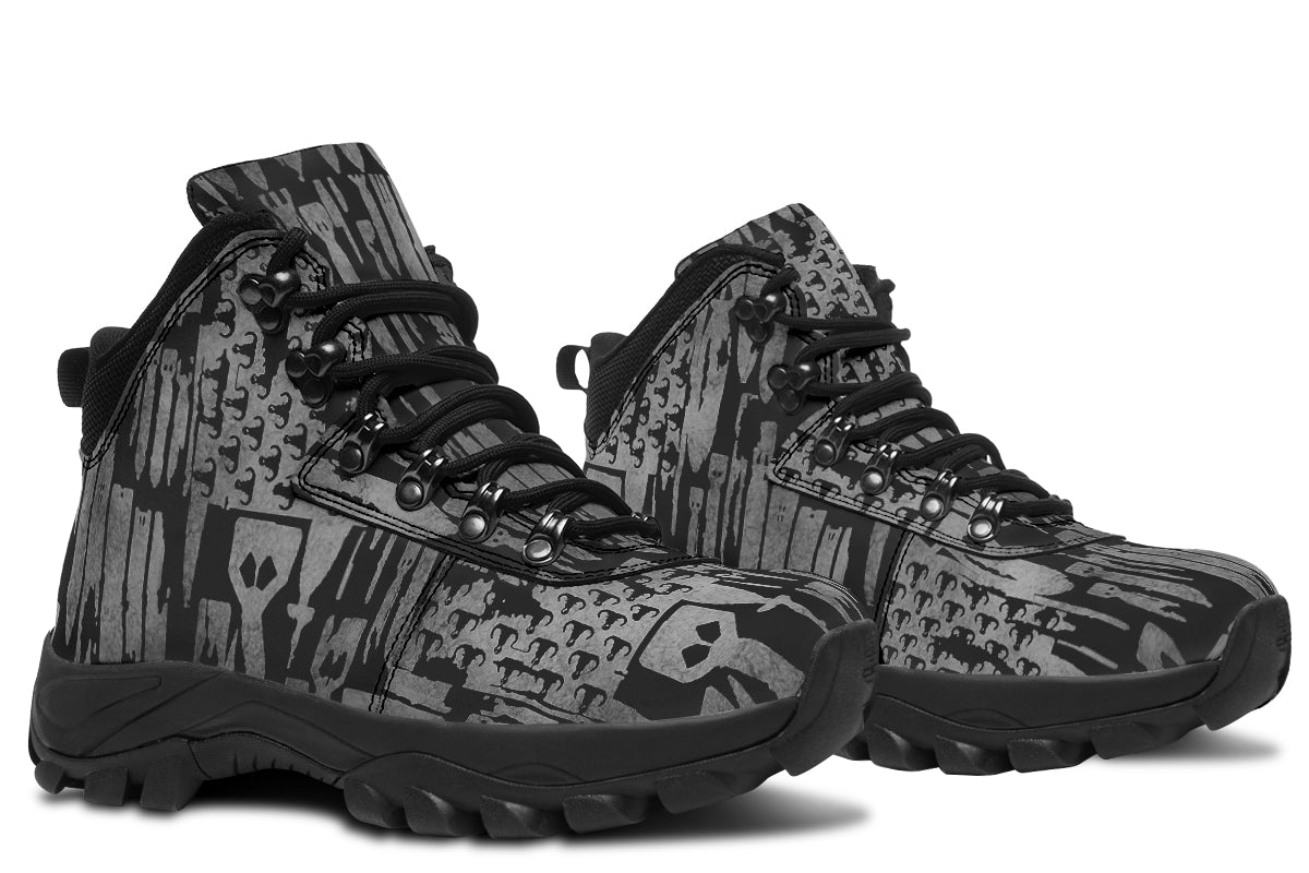 Print On Demand - Outdoor Boots - "EOD Bomb Flag" (Grey on Black)