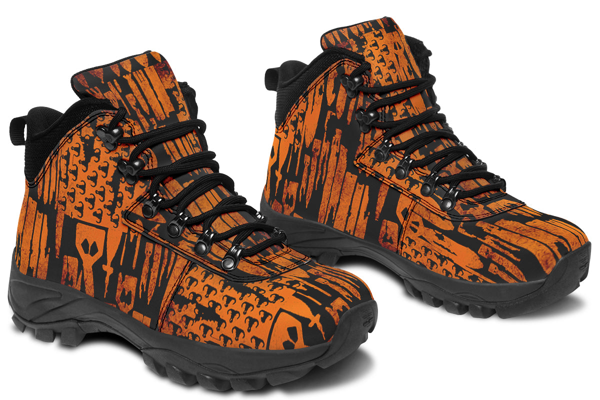 Print On Demand - Outdoor Boots - "EOD Bomb Flag" (Orange on Black)