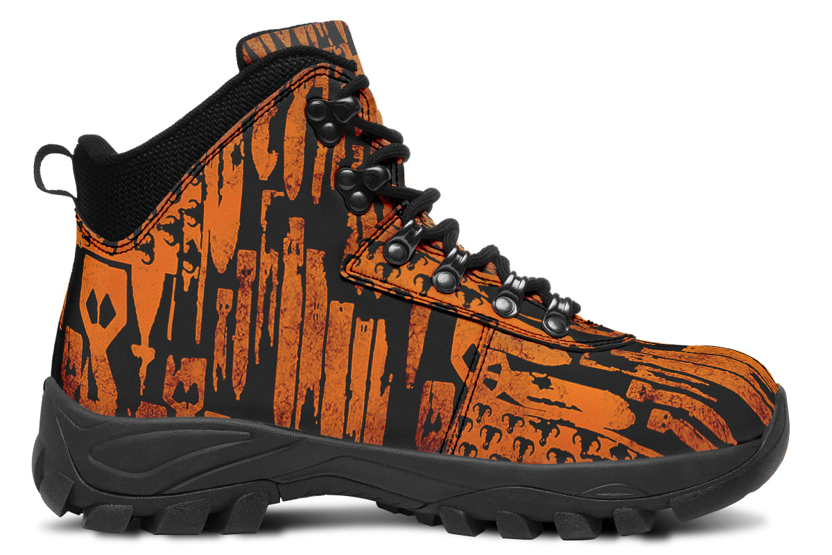 Print On Demand - Outdoor Boots - "EOD Bomb Flag" (Orange on Black)