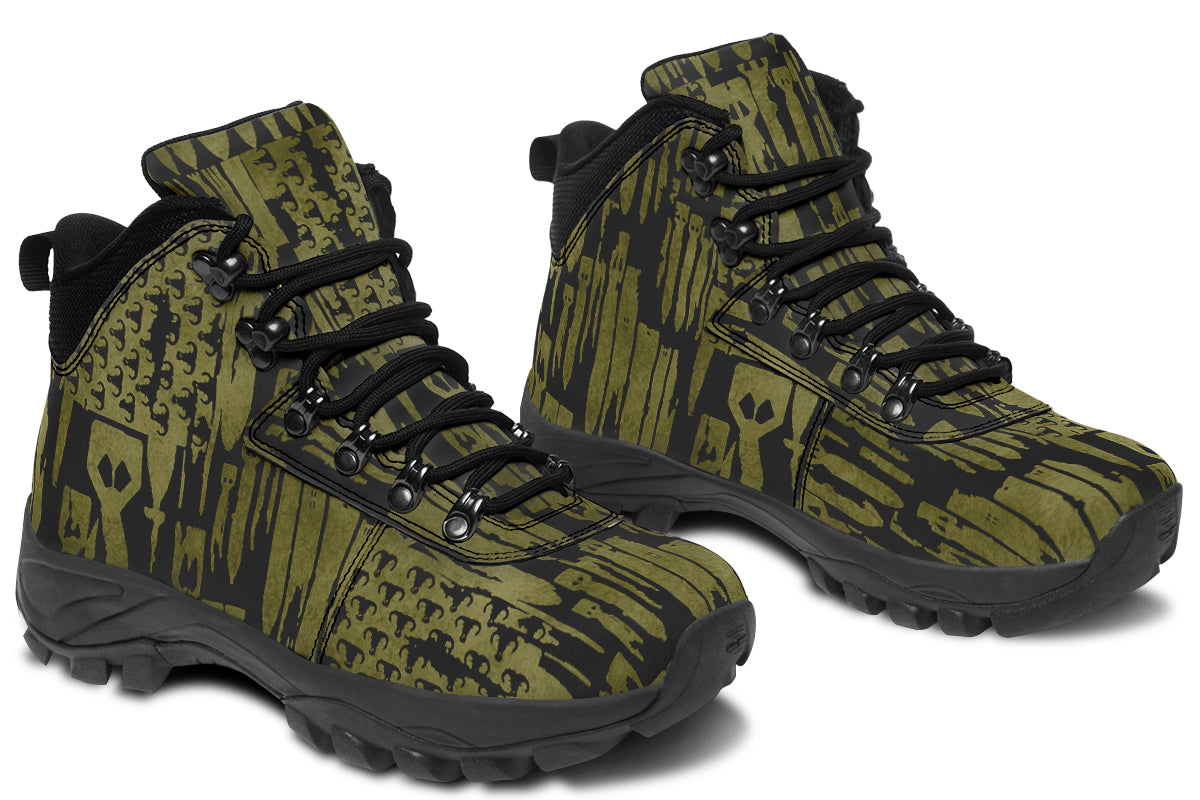 Print On Demand - Outdoor Boots - "EOD Bomb Flag" (OD Green on Black)