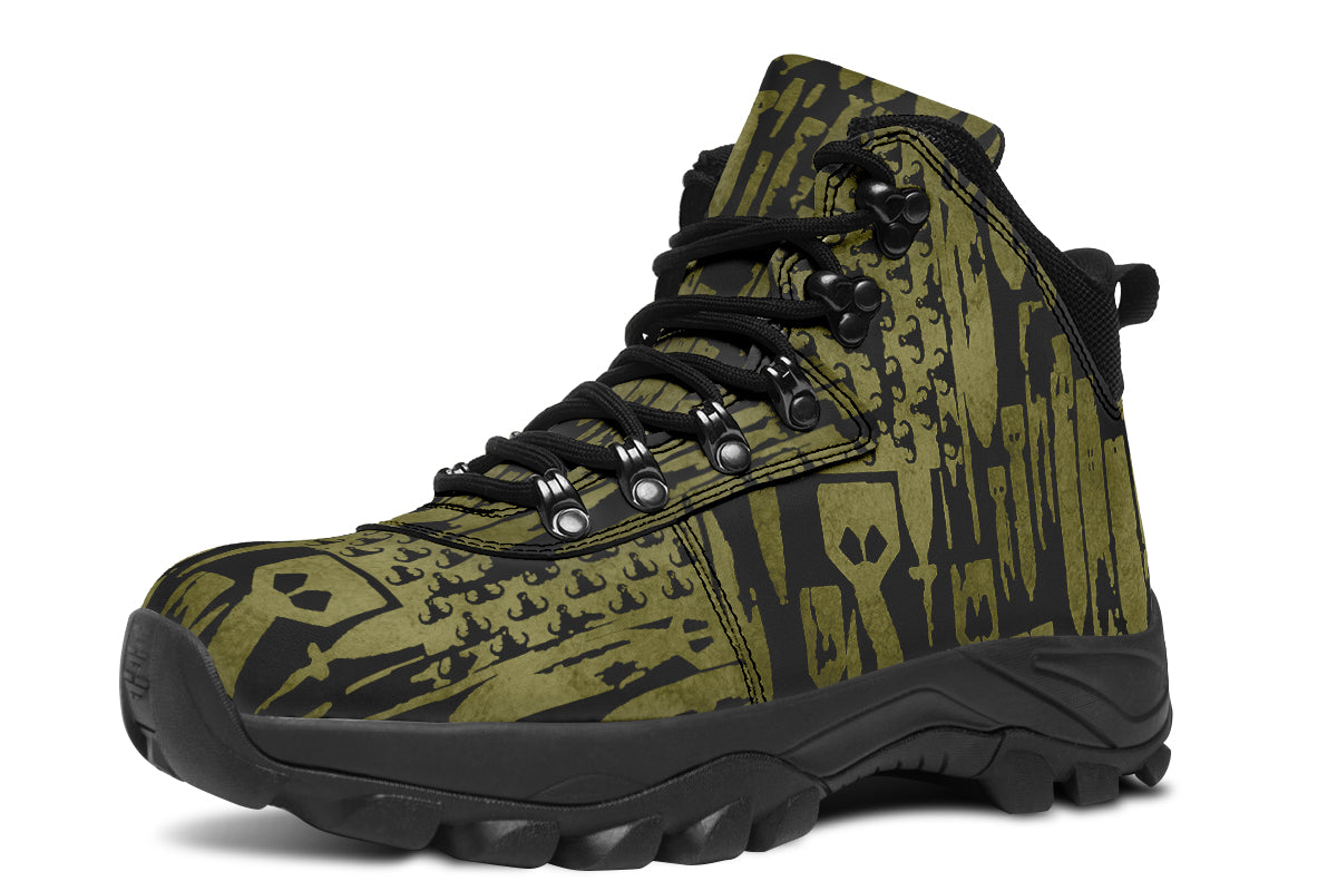 Print On Demand - Outdoor Boots - "EOD Bomb Flag" (OD Green on Black)