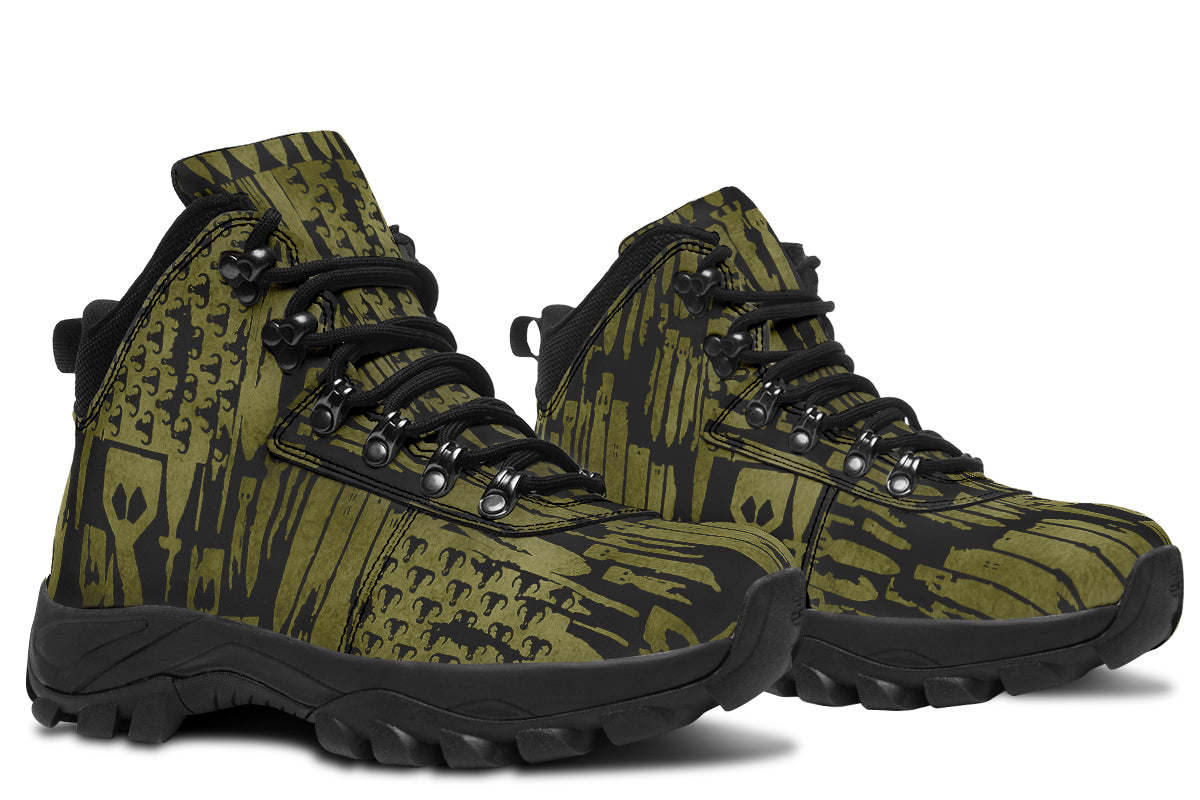 Print On Demand - Outdoor Boots - "EOD Bomb Flag" (OD Green on Black)