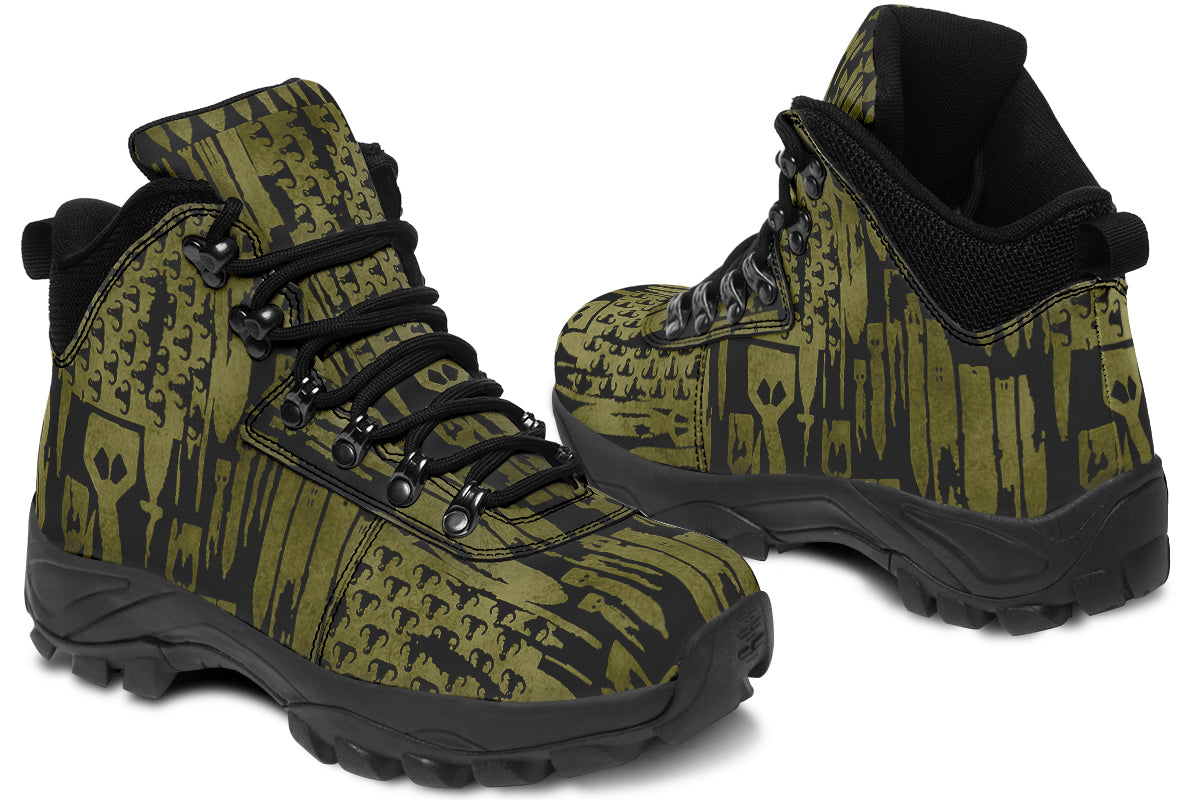Print On Demand - Outdoor Boots - "EOD Bomb Flag" (OD Green on Black)