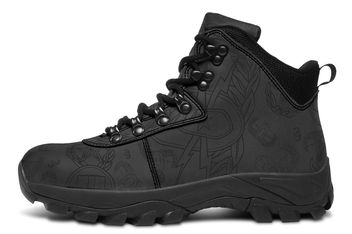 Print On Demand - Outdoor Boots - "EOD Mixed Badges" (Black on Grey)