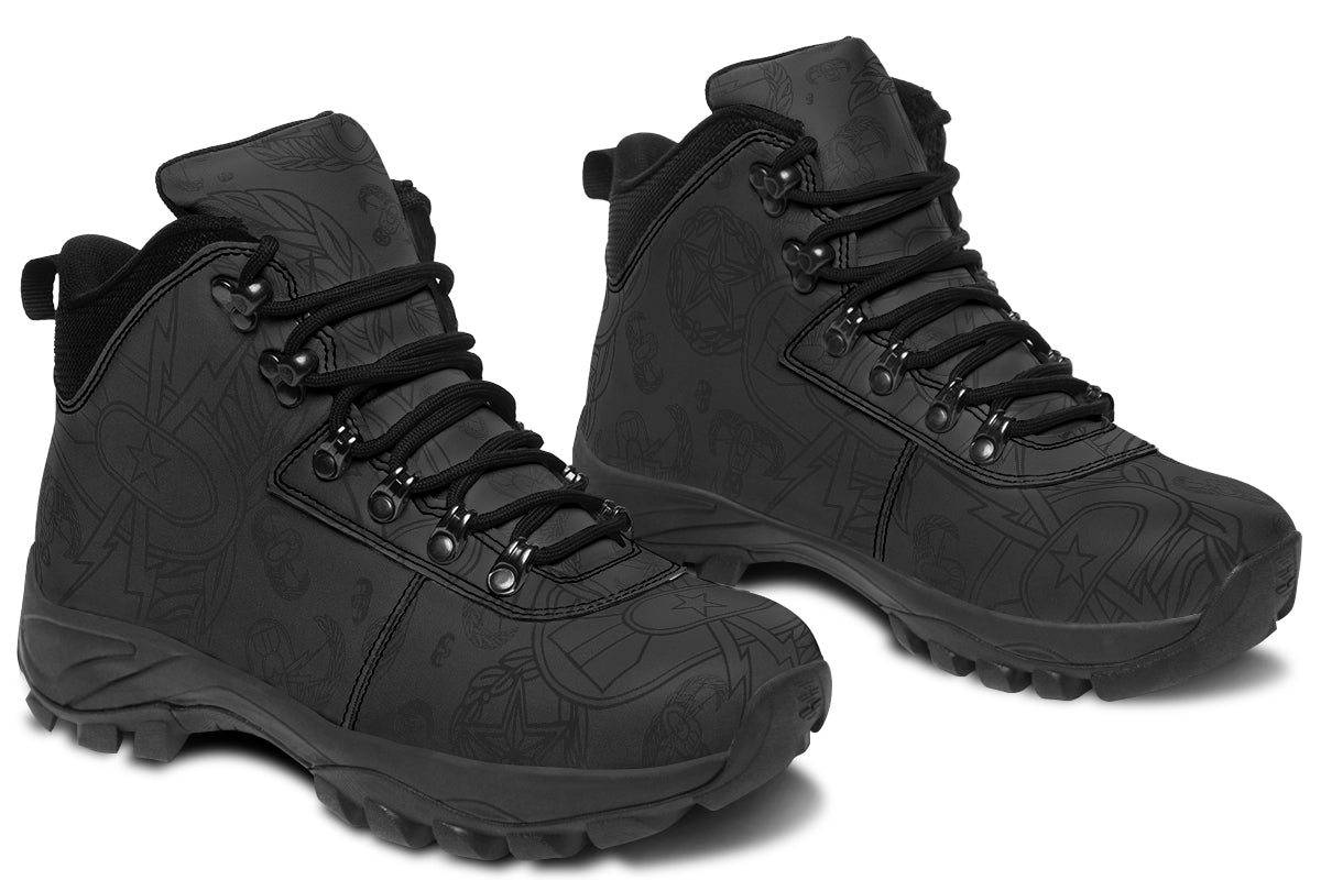 Print On Demand - Outdoor Boots - "EOD Mixed Badges" (Black on Grey)