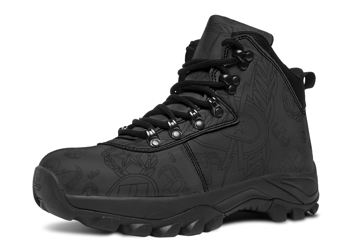 Print On Demand - Outdoor Boots - "EOD Mixed Badges" (Black on Grey)