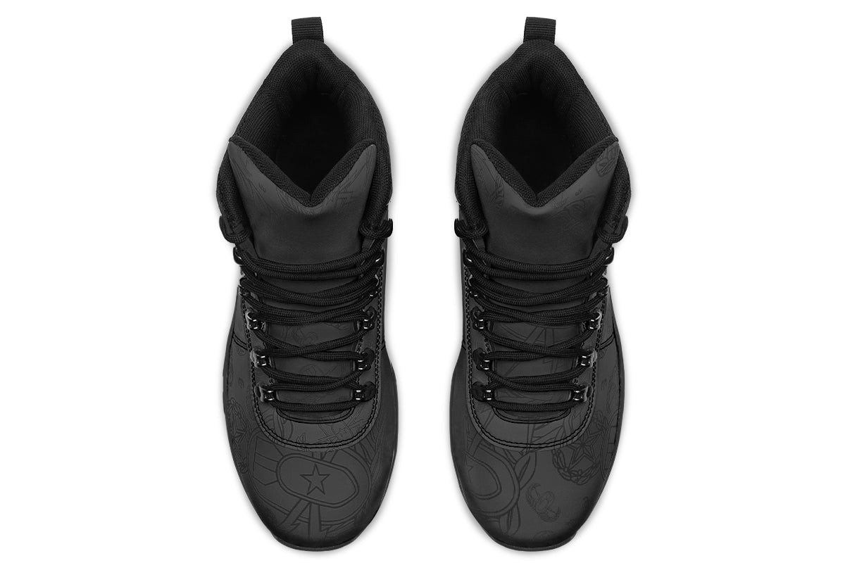 Print On Demand - Outdoor Boots - "EOD Mixed Badges" (Black on Grey)