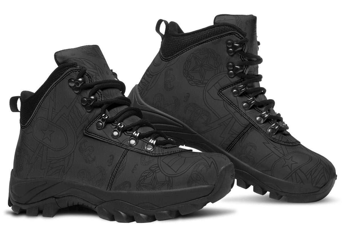 Print On Demand - Outdoor Boots - "EOD Mixed Badges" (Black on Grey)