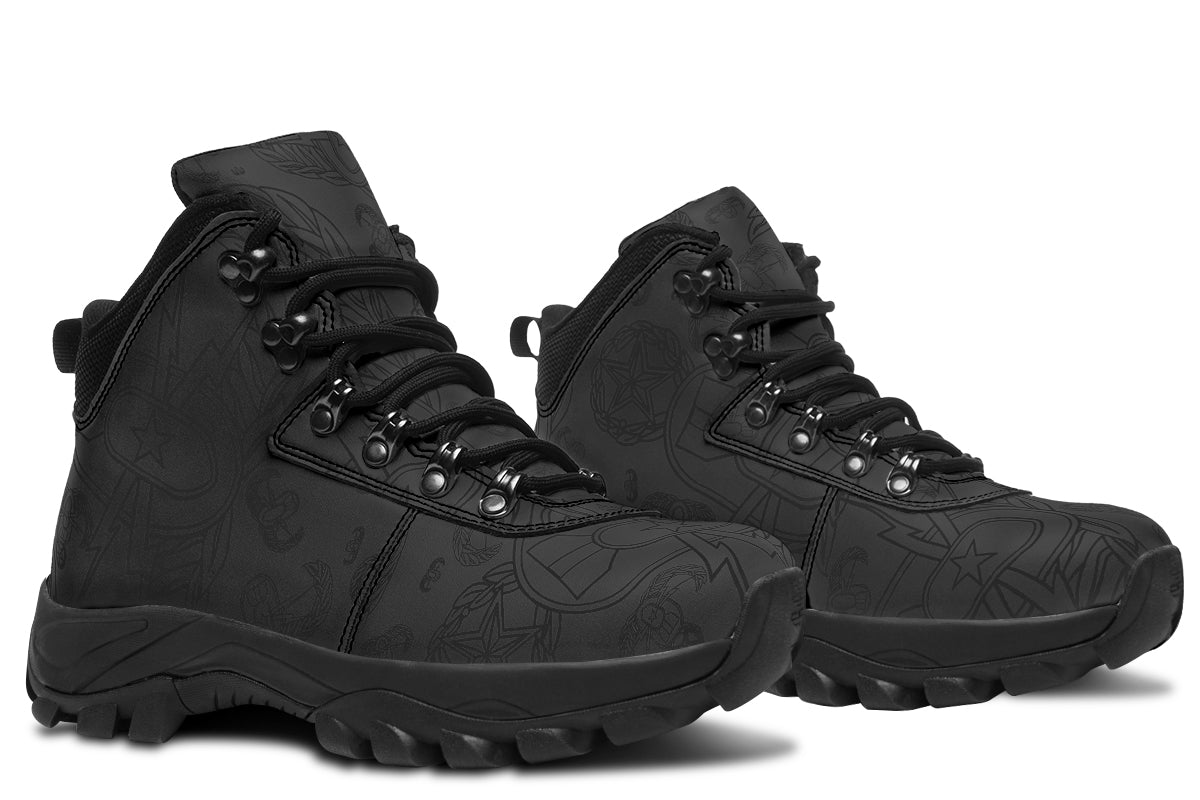 Print On Demand - Outdoor Boots - "EOD Mixed Badges" (Black on Grey)