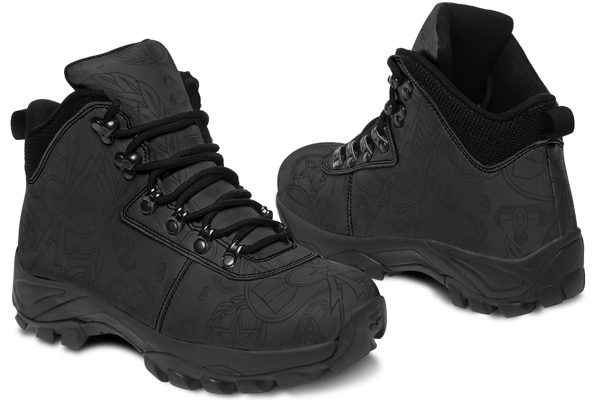 Print On Demand - Outdoor Boots - "EOD Mixed Badges" (Black on Grey)