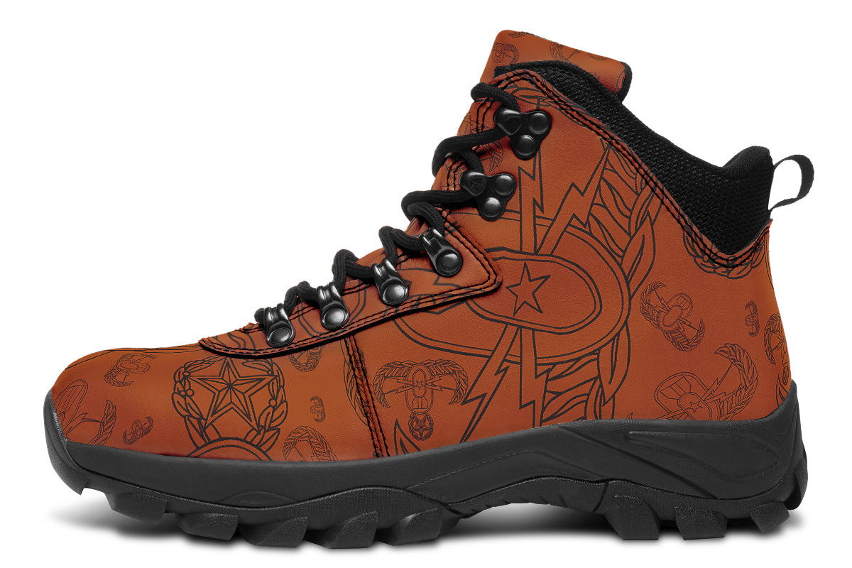 Print On Demand - Outdoor Boots - "EOD Mixed Badges" (Black on Orange)