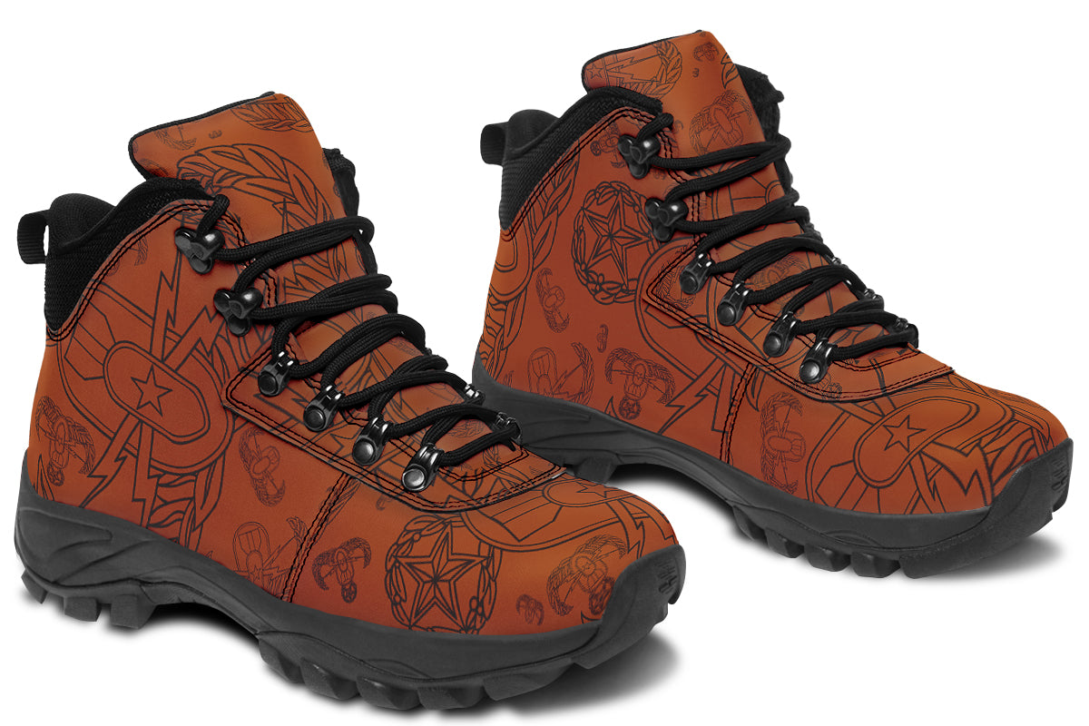 Print On Demand - Outdoor Boots - "EOD Mixed Badges" (Black on Orange)