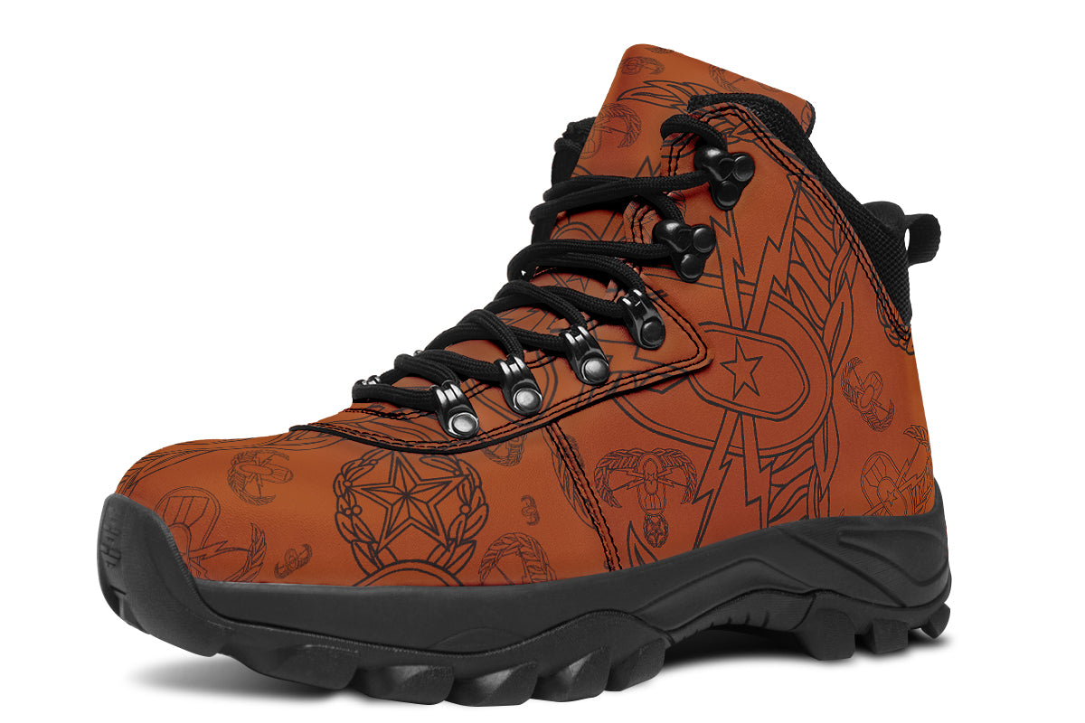 Print On Demand - Outdoor Boots - "EOD Mixed Badges" (Black on Orange)