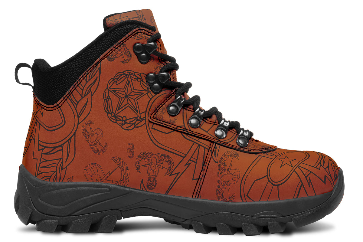 Print On Demand - Outdoor Boots - "EOD Mixed Badges" (Black on Orange)