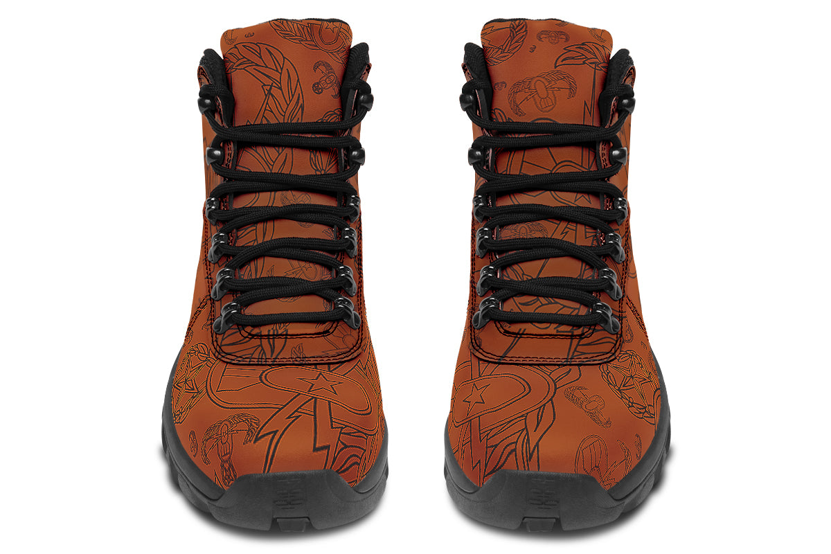 Print On Demand - Outdoor Boots - "EOD Mixed Badges" (Black on Orange)