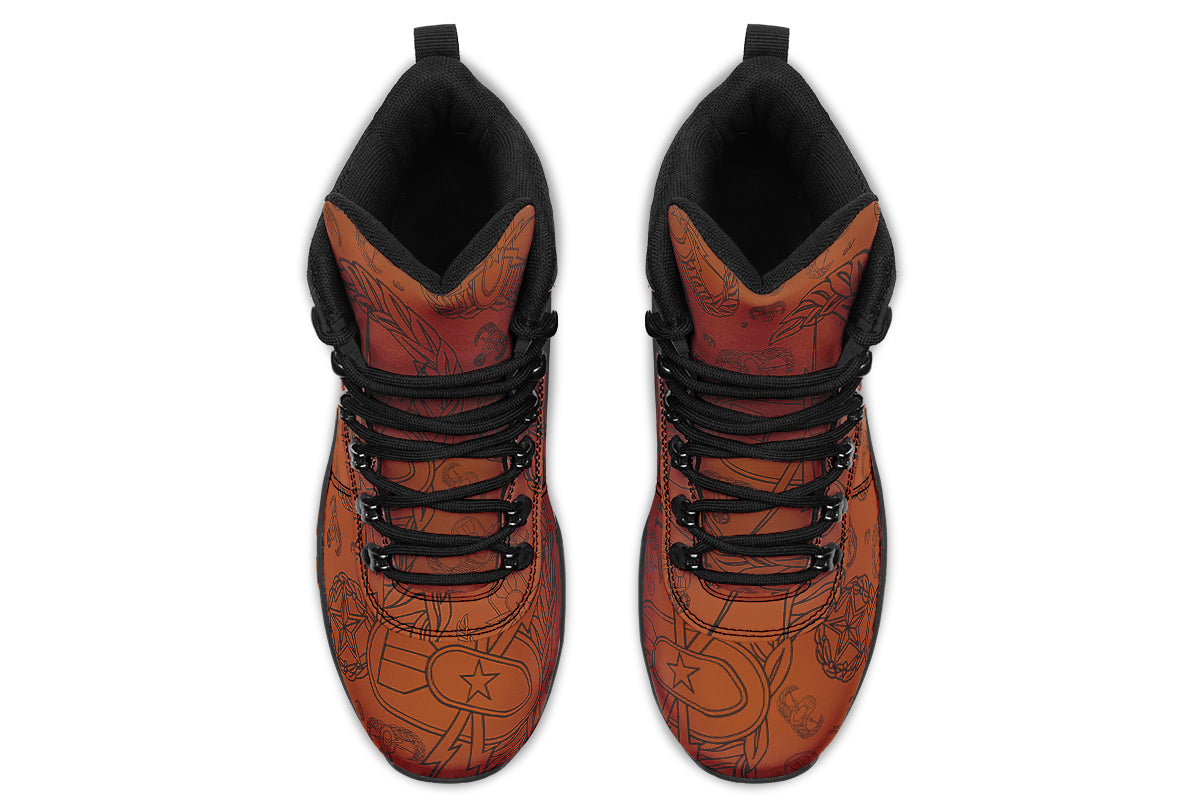 Print On Demand - Outdoor Boots - "EOD Mixed Badges" (Black on Orange)