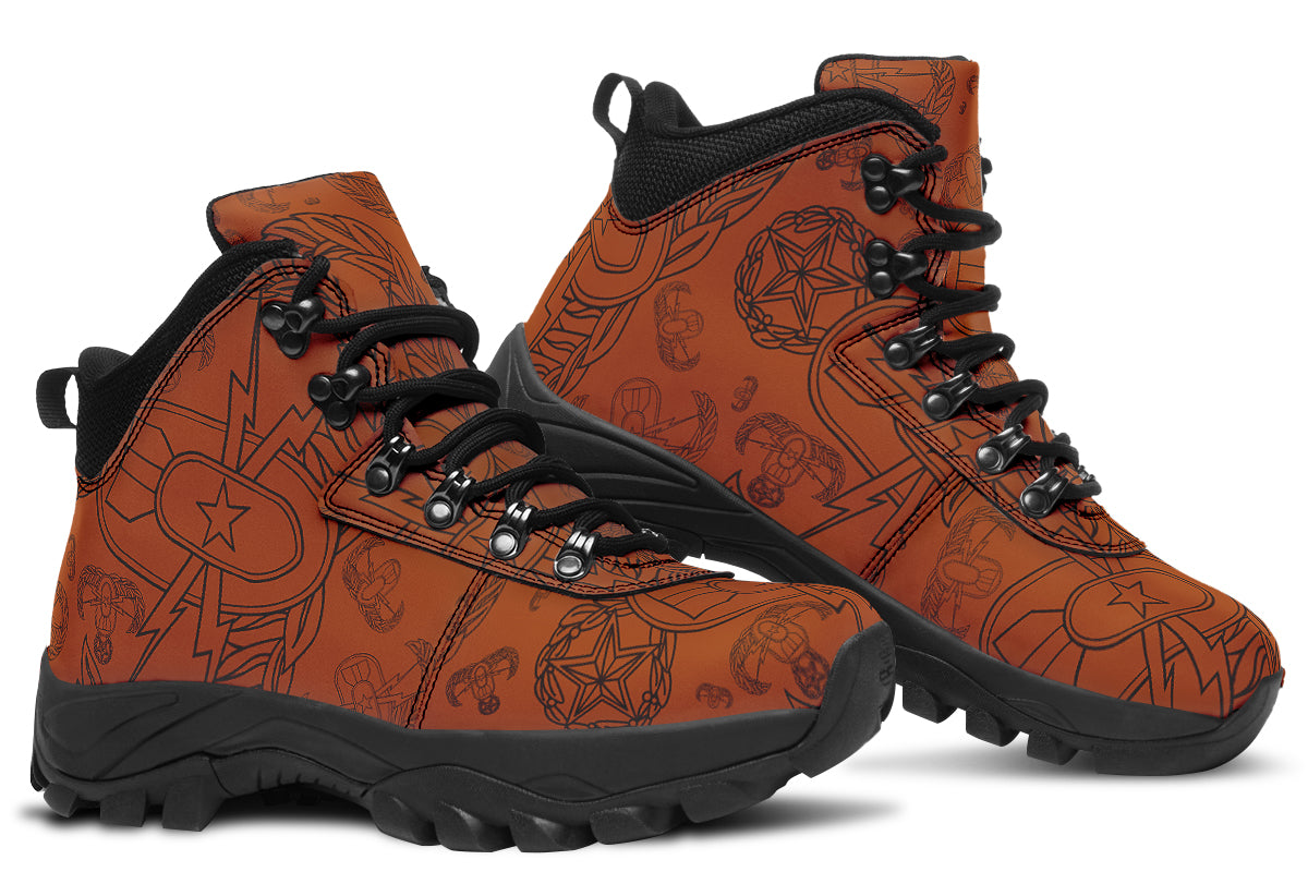 Print On Demand - Outdoor Boots - "EOD Mixed Badges" (Black on Orange)