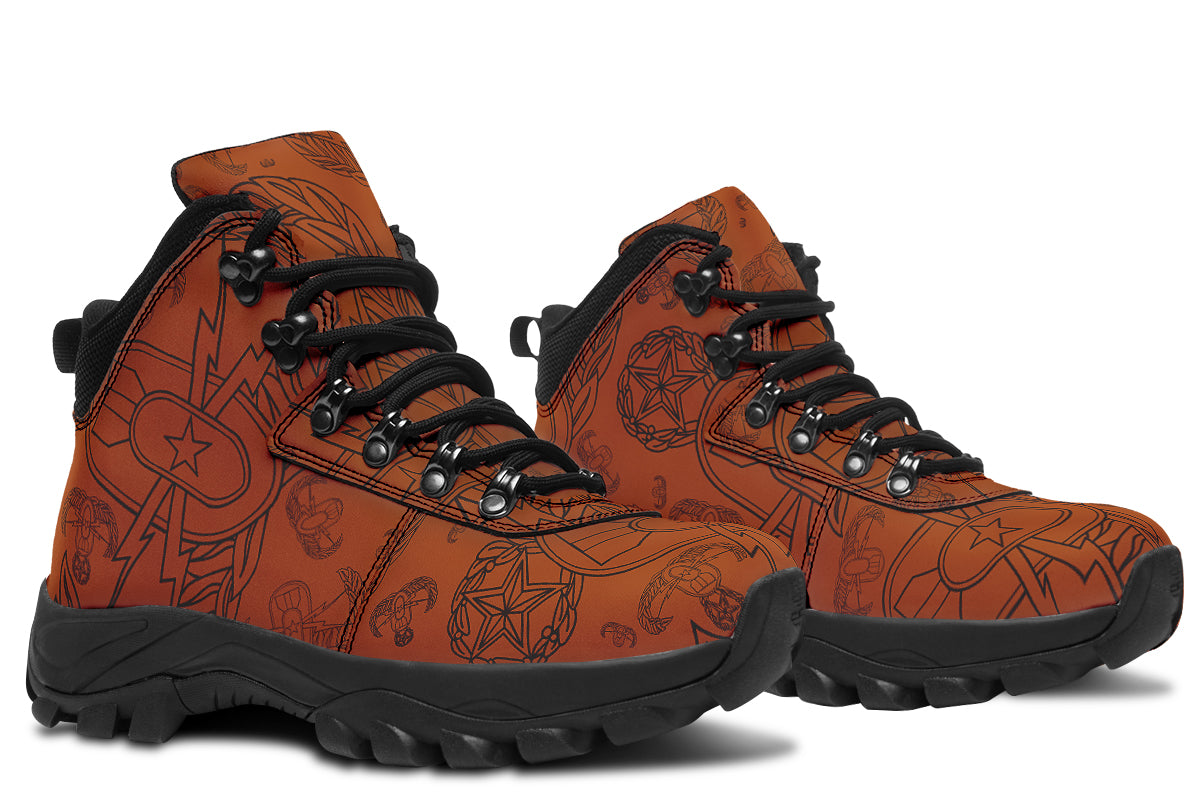 Print On Demand - Outdoor Boots - "EOD Mixed Badges" (Black on Orange)